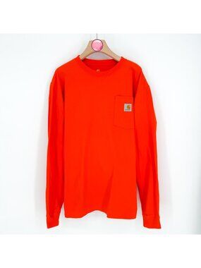 Carhartt Dearborn Loose Fit Long Sleeve Pocket T-Shirt Orange Men's Size Small